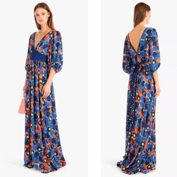 STAUD Affogato Maxi Dress V-Neck Balloon Sleeve Fruit Print Belted, Blue NWT - Picture 16 of 16